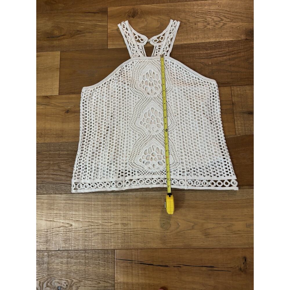 Ultra Pink Cream Crochet Halter Tank Top Boho Festival Lace Knit Sz L - Picture 2 of 7